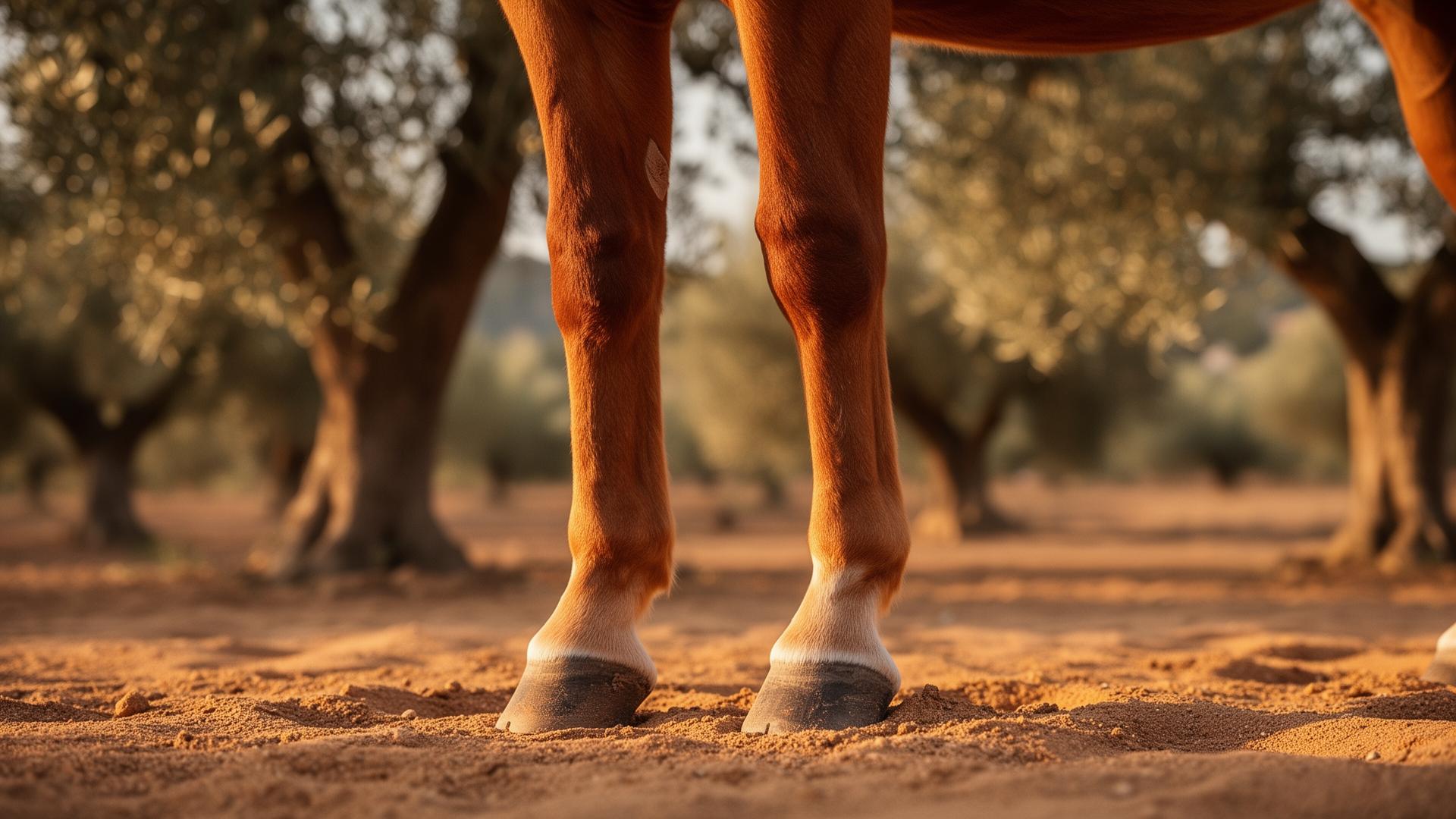 Pferd im Olivenhain auf Mallorca
